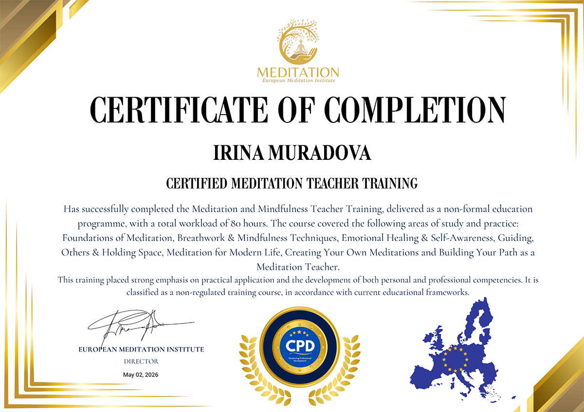 Сертификат Meditation and Mindfulness Teacher Training